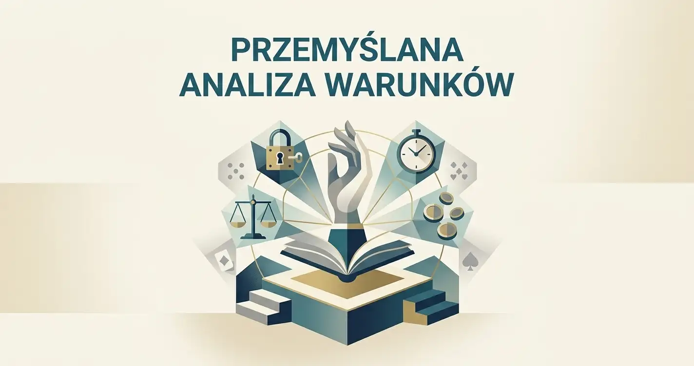Ilustracja przedstawiająca analizę warunków bonusu kasynowego