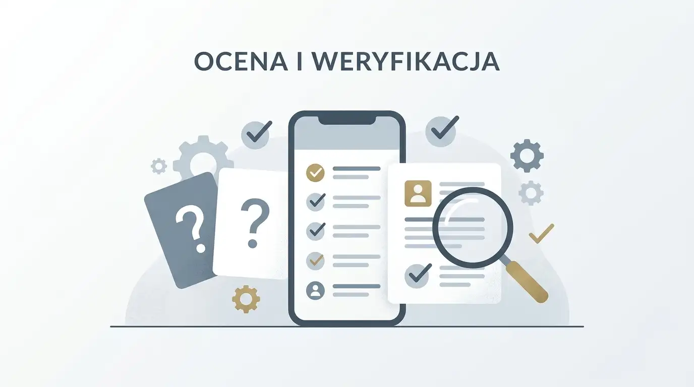 Neutralna ilustracja pytań, weryfikacji i świadomej decyzji dotyczącej GDFPLAY